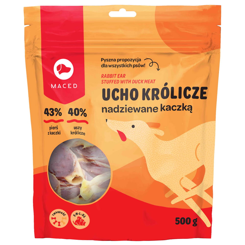 Maced ucho królicze z kaczką 500g przysmak dla psa